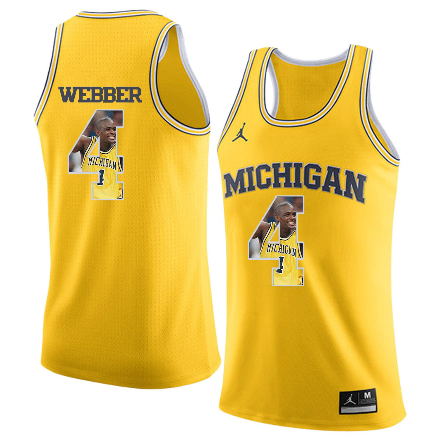 Men Jordan University of Michigan Basketball Yellow #4 Webber Fashion Edition Customized NCAA Jerseys